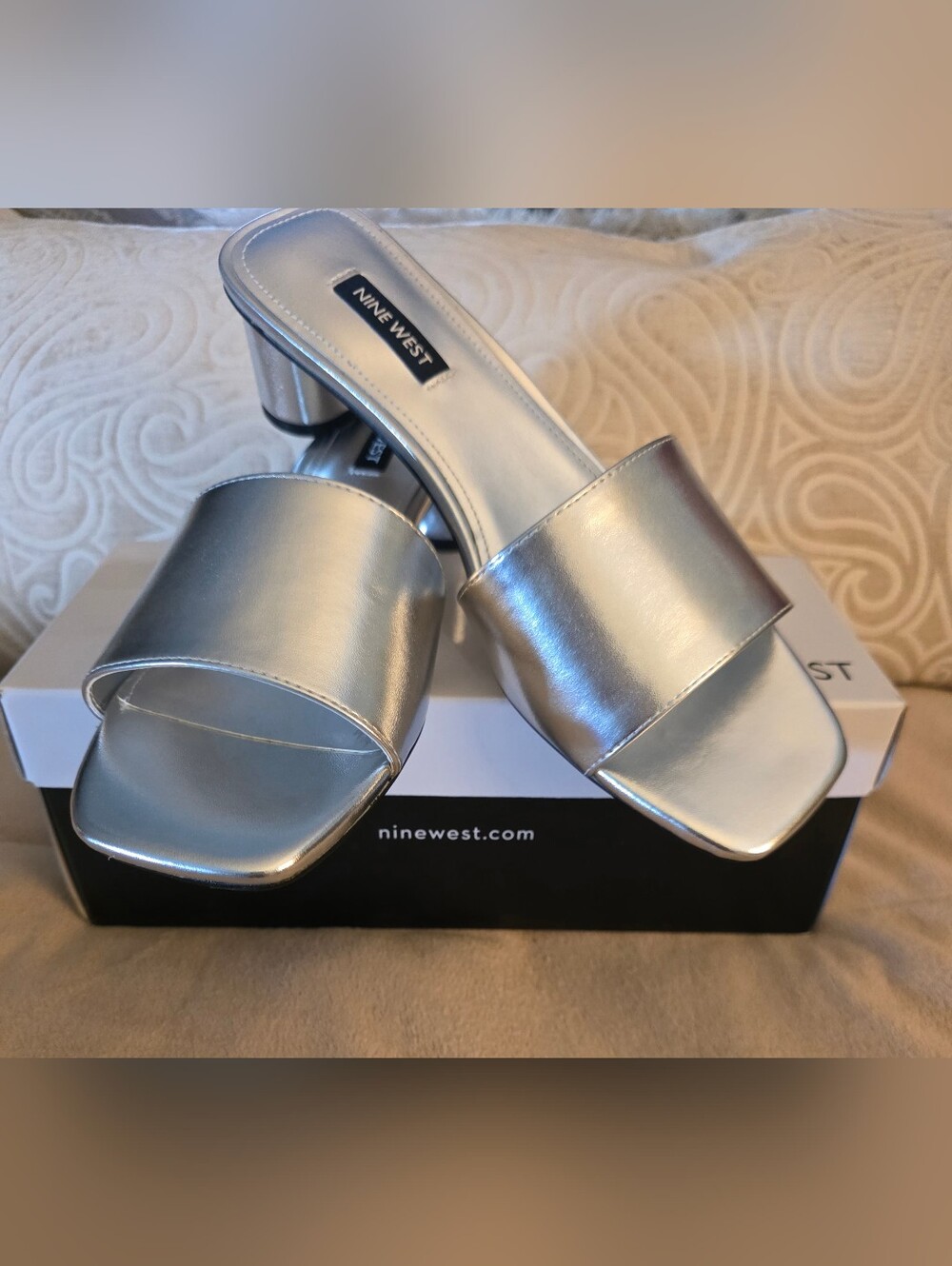NIB - Never Worn - Nine West "Paire3" Silver Mules - Size 9M